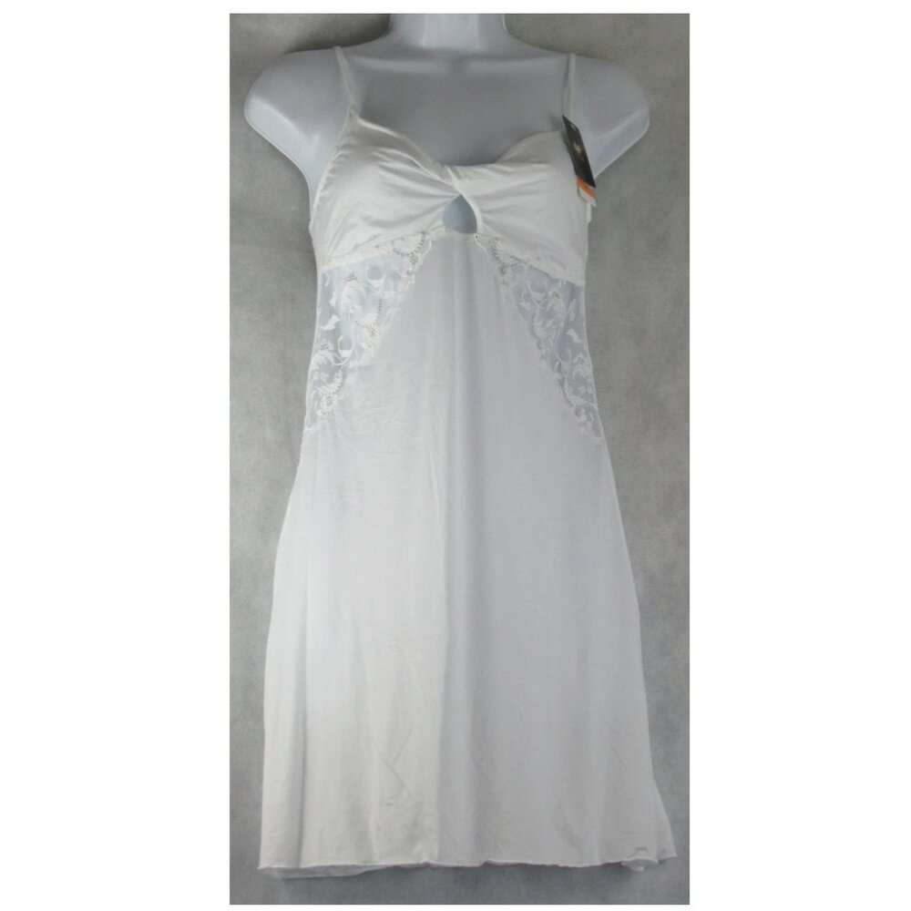Wacoal Women's Embroidered Mesh Sides Soft Chemise Nightgown, White, Small
